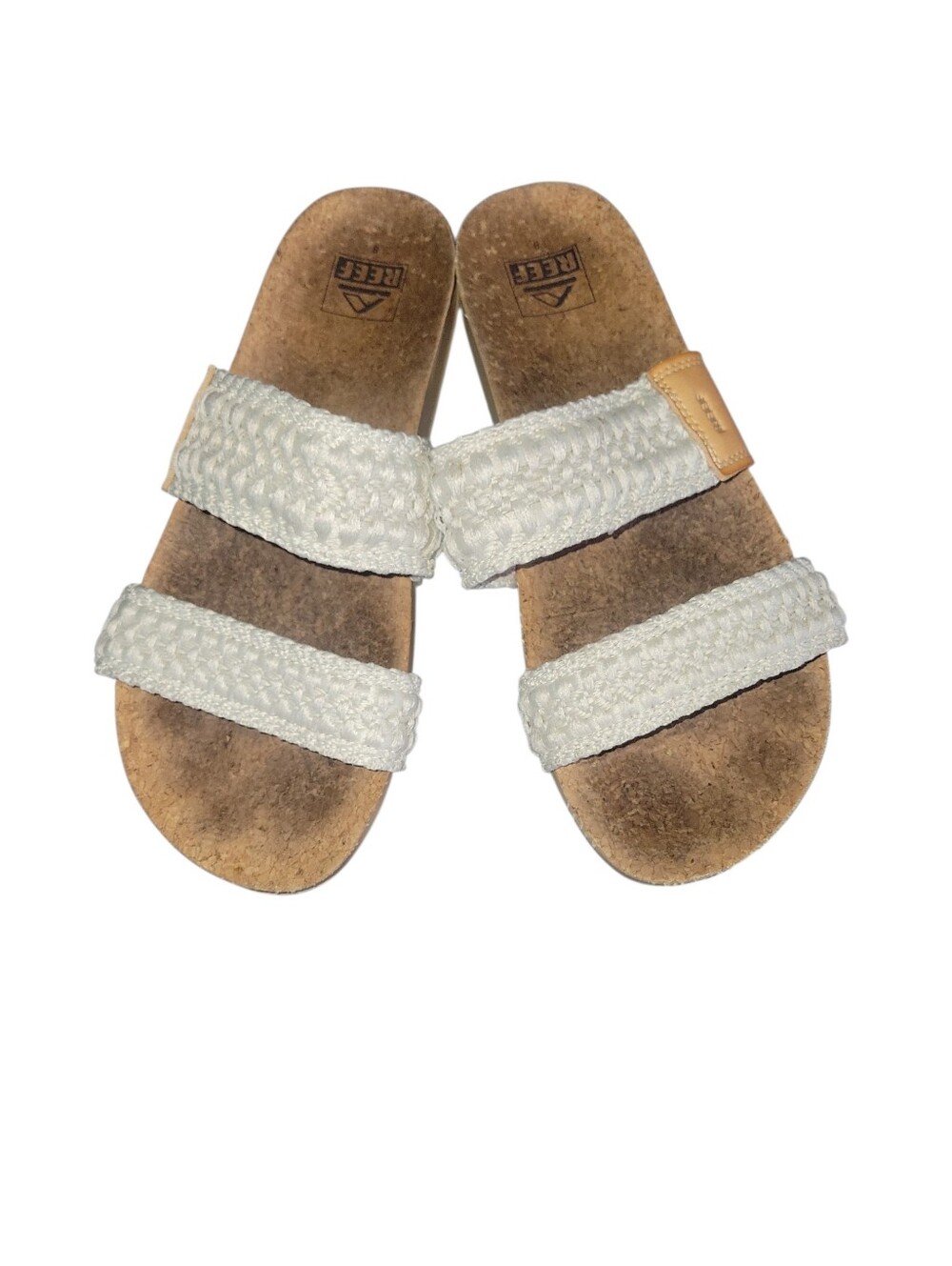 Reef Cushioned Vista Off White Braided Vintage Lightweight Slide Sandals 8